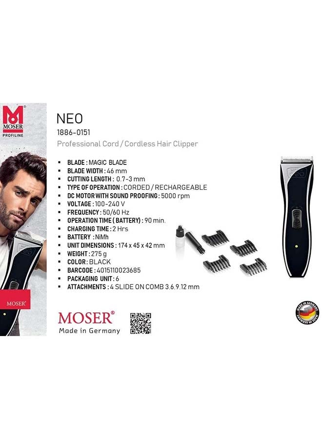 Neo Professional Cord/Cordless Hair Trimmer Black