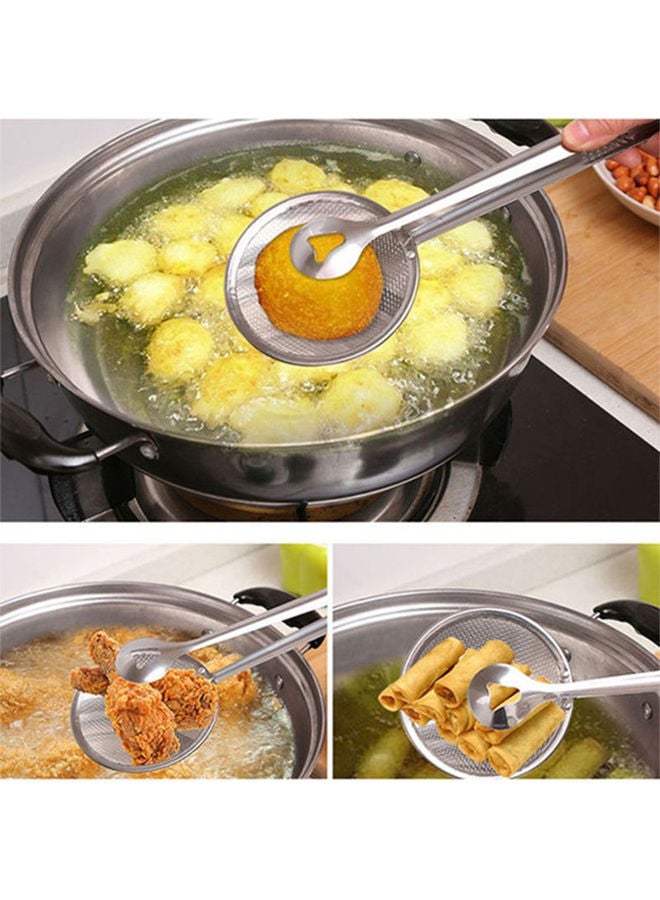 Mesh Spoon Fried Edible Oil Strainer Clip Silver 28x10x1cm