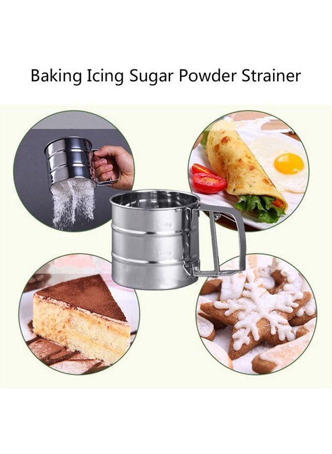 Baking Flour Sifter Stainless Steel Sieve Silver 10.5x10.5x9.5cm