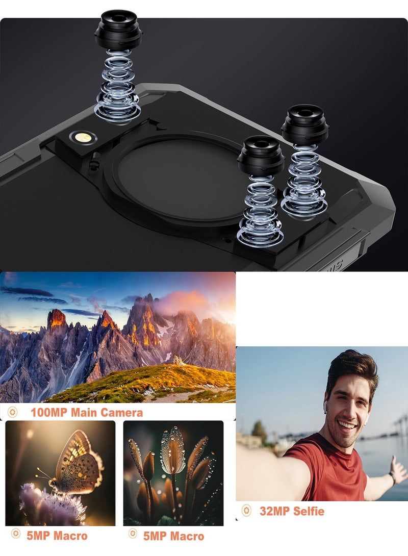 KINGKONG ACE 3 Rugged Phone 6.583'' 90Hz FHD+ Display Android 14 8GB RAM 256GB ROM 100MP + 32MP Camera Waterproof Rugged Slim Mobile Fast Charging 5100mAh Battery Black-Orange