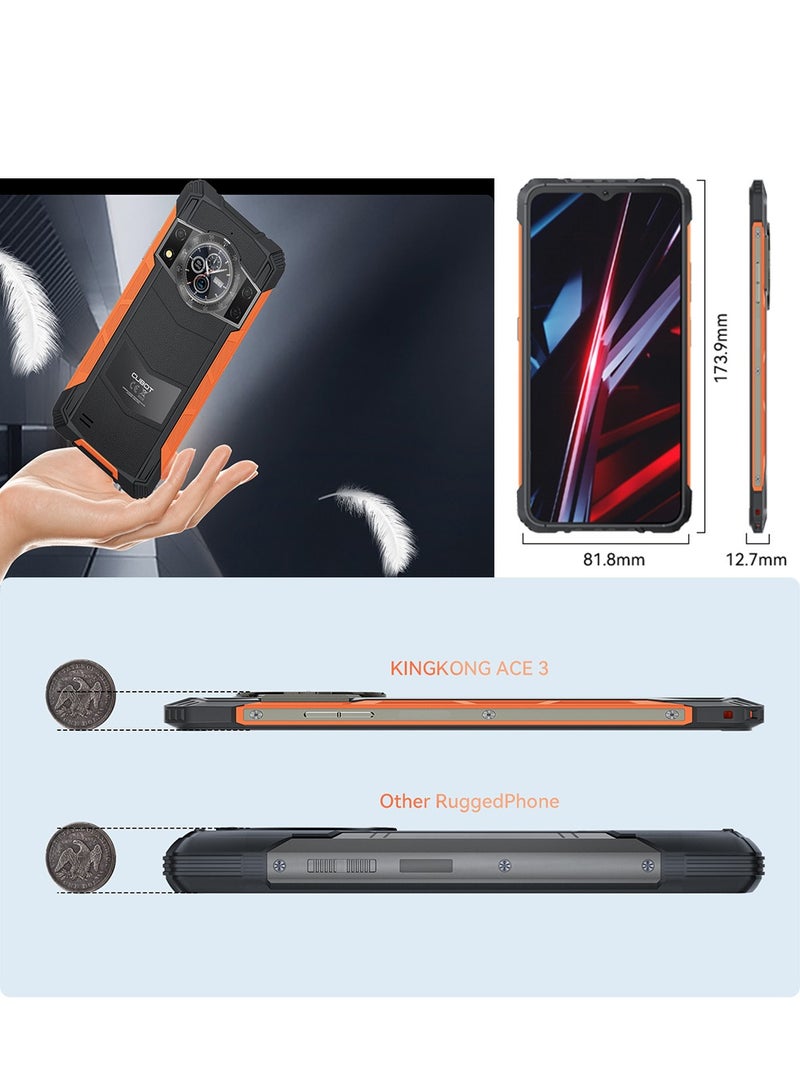 KINGKONG ACE 3 Rugged Phone 6.583'' 90Hz FHD+ Display Android 14 8GB RAM 256GB ROM 100MP + 32MP Camera Waterproof Rugged Slim Mobile Fast Charging 5100mAh Battery Black-Orange