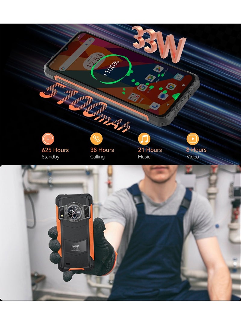 KINGKONG ACE 3 Rugged Phone 6.583'' 90Hz FHD+ Display Android 14 8GB RAM 256GB ROM 100MP + 32MP Camera Waterproof Rugged Slim Mobile Fast Charging 5100mAh Battery Black-Orange