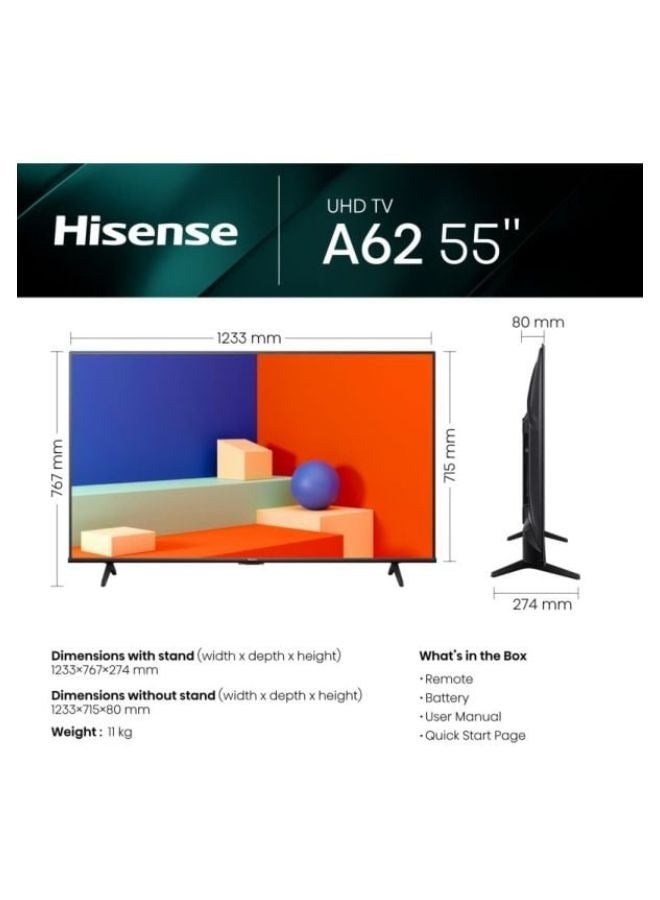 4K UHD Smart Television 55inch (2023 Model) 55A62KS Black