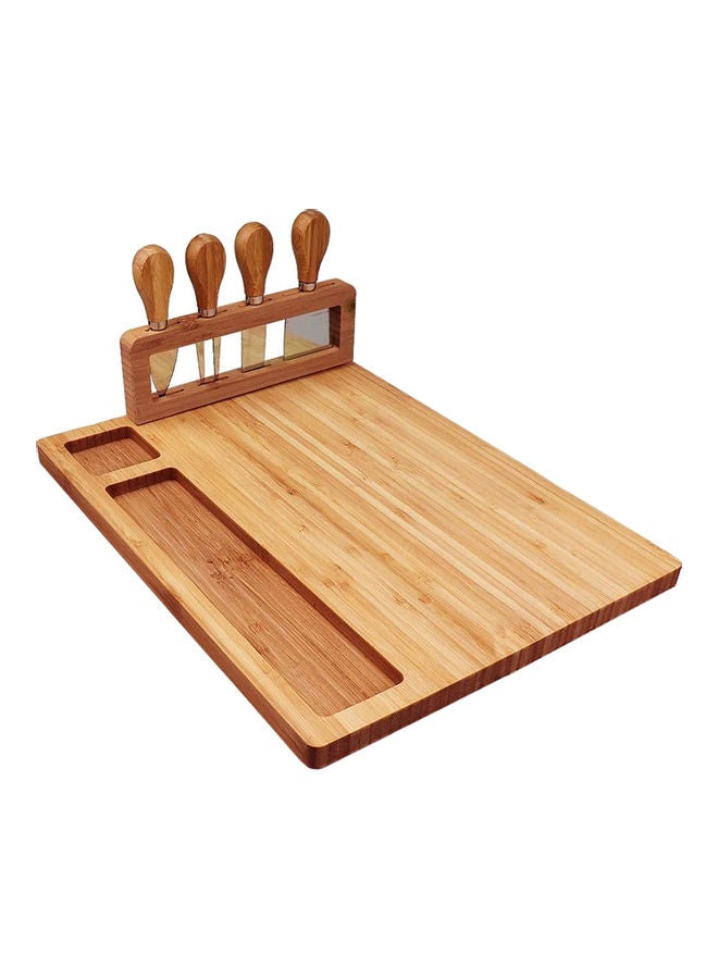 Bamboo Cheese Board Set Brown/Silver