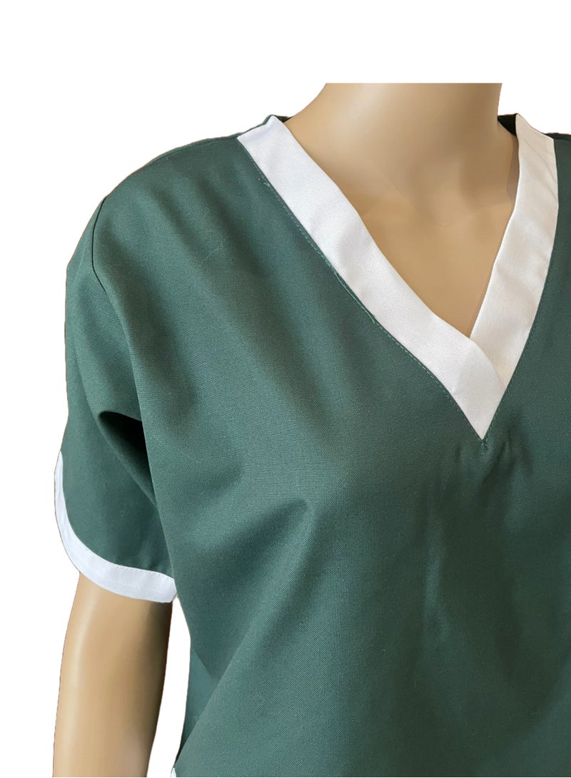 V-Neck Scrub Suit for Nurses and Housekeepers, Short Sleeve with White Piping