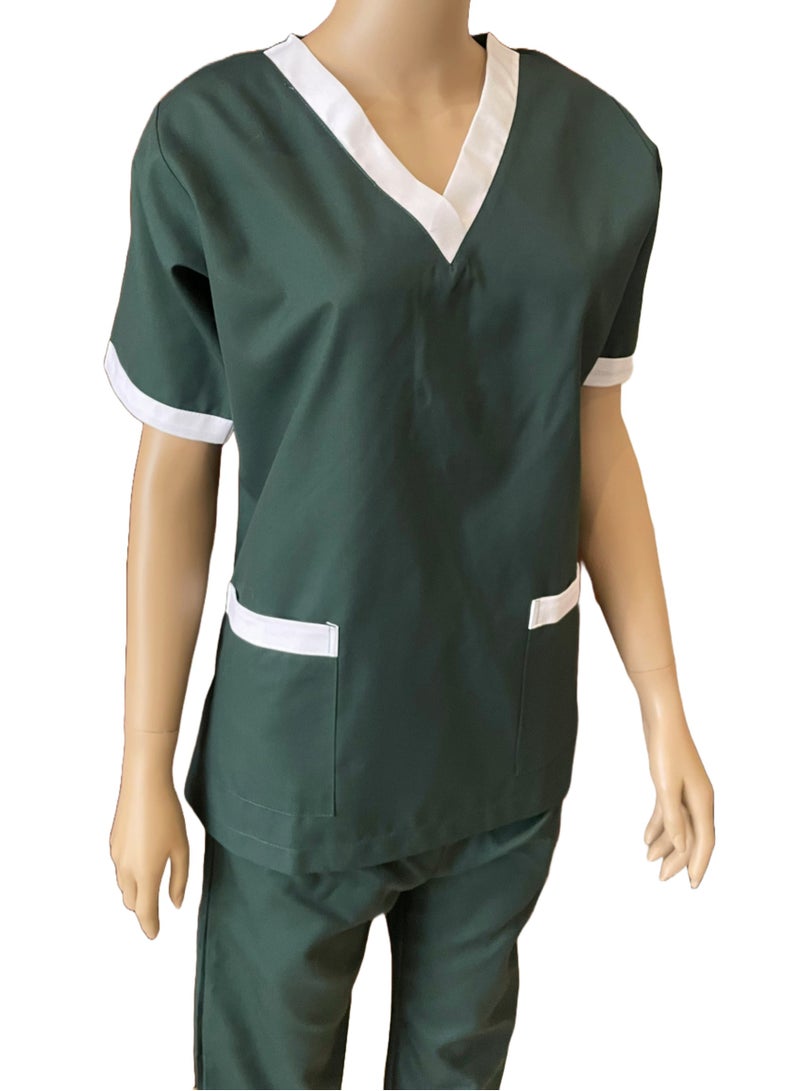 V-Neck Scrub Suit for Nurses and Housekeepers, Short Sleeve with White Piping