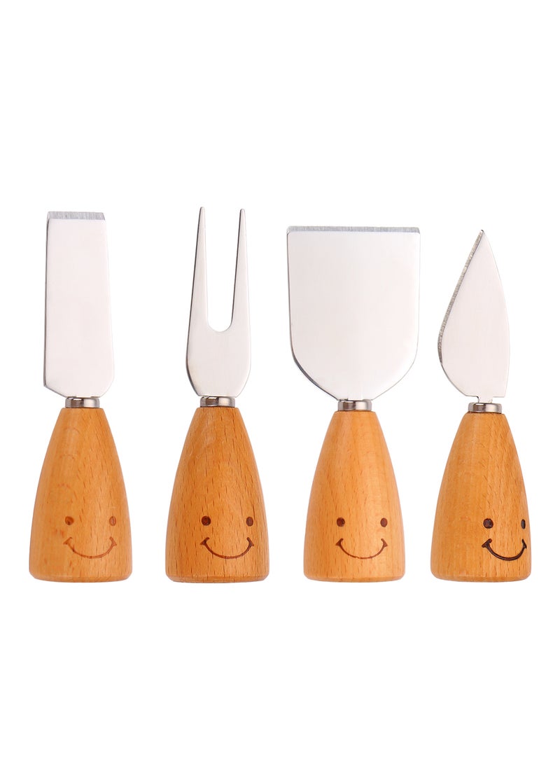 4-Piece Stainless Steel Cheese Knife Set With Wooden Handle Silver/Brown