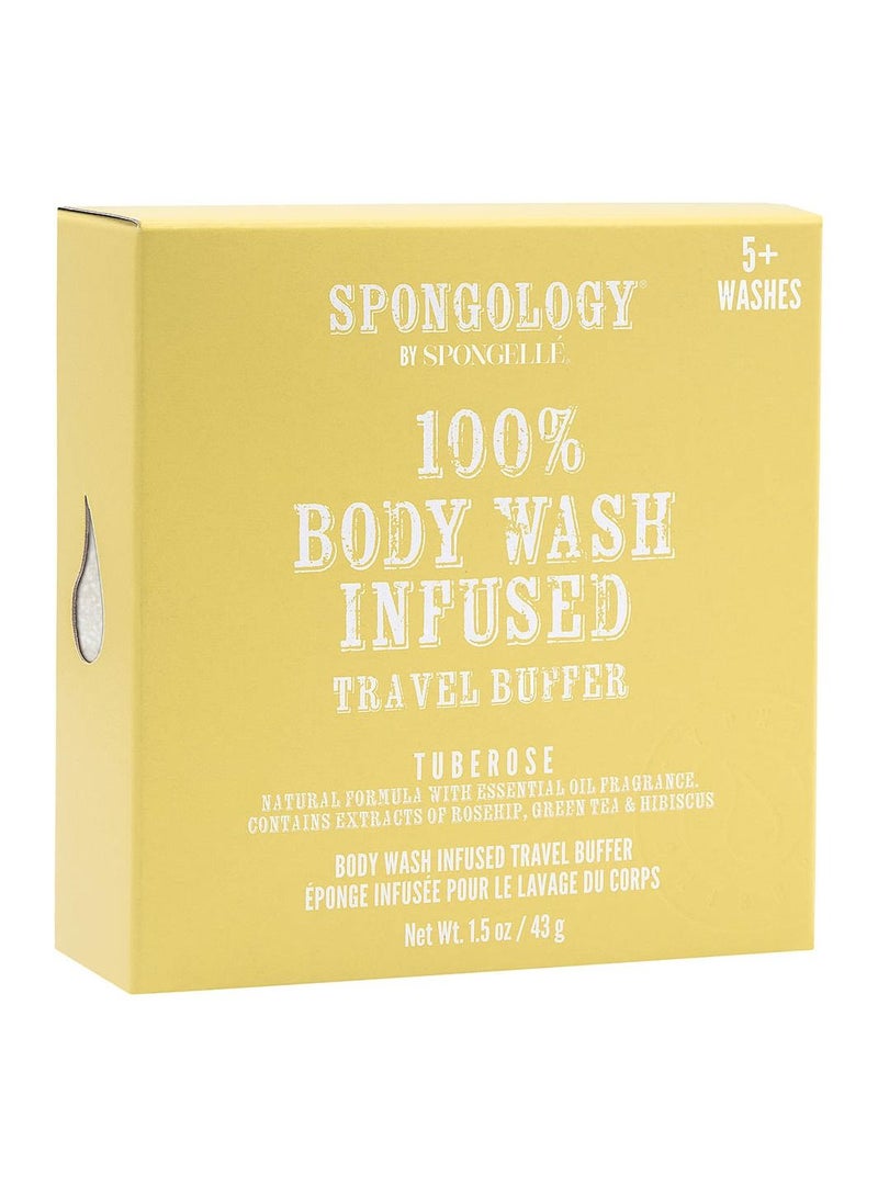 Spongellé Spongology Tuberose Travel Buffer- 1 unit, 5+ Washes, Cruelty-Free, Exfoliating Bath Sponge with Rosehip and Hibiscus Extracts