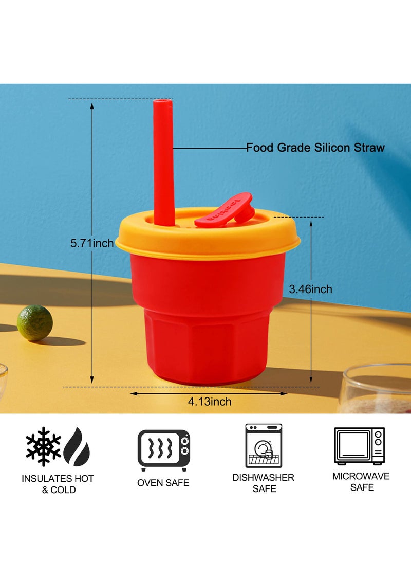 Kids Cup with Straw and Lid, Reusable 12oz Silicone children's Mug, Spill-proof and Shatter-proof, BPA Free, Dishwasher Safe Tumbler for Teenager Children Kids (11Oz)