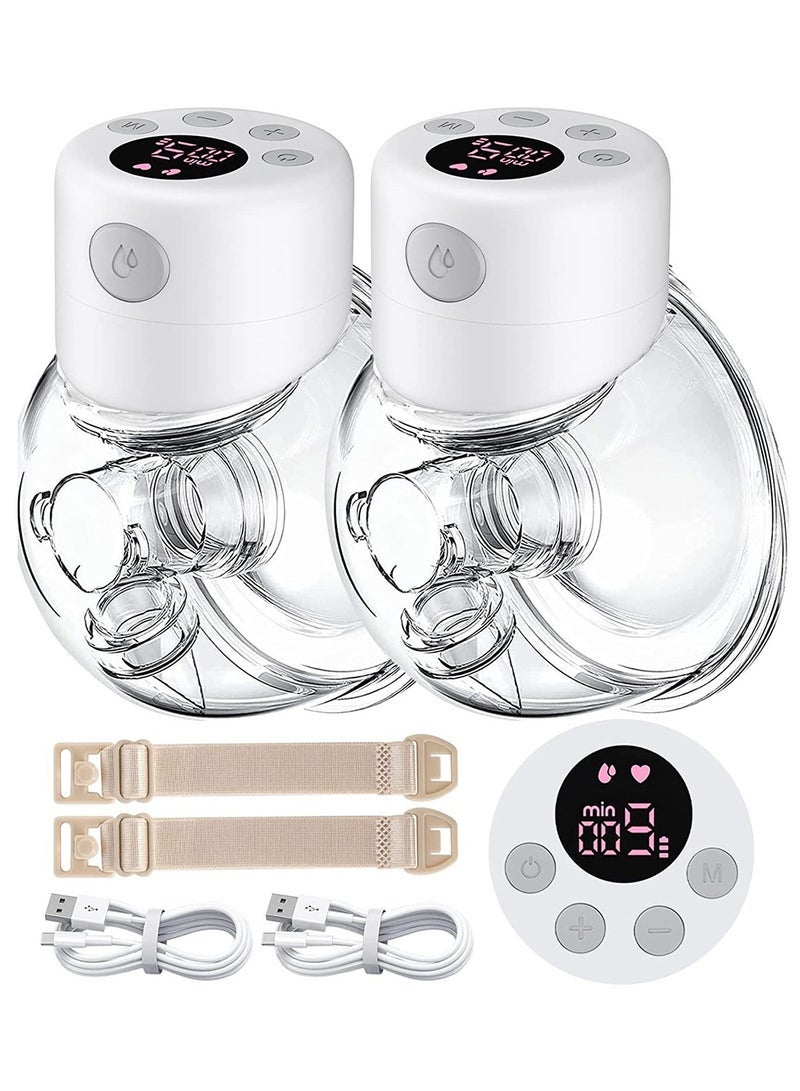 Electric Dual Hands-Free Breast Pump S12, LCD Display, Low Noise With Painless, 2 Modes And 9 Levels - White