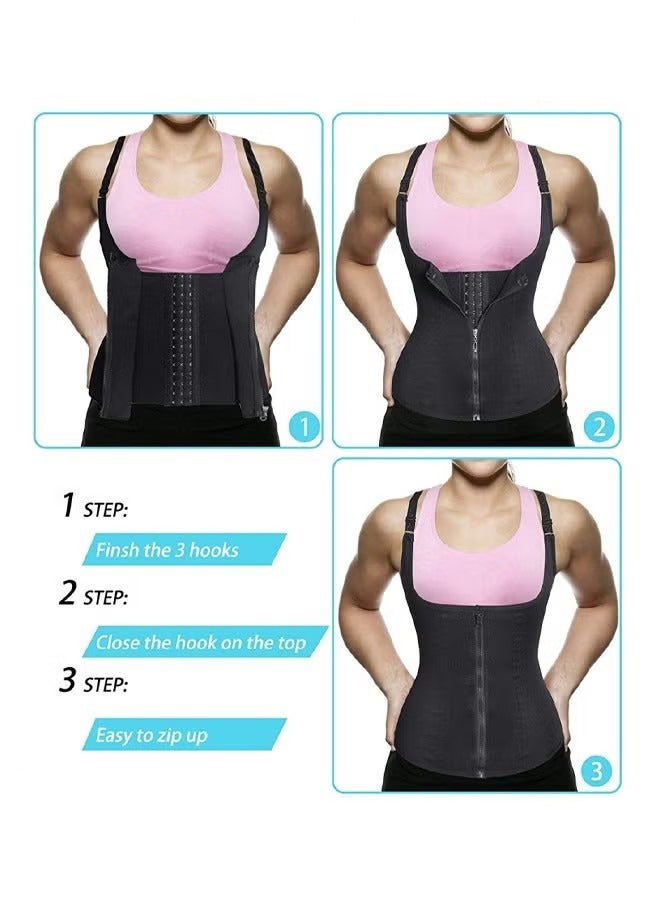 Women's Waist Trainer Corset Front Zippers Shapewear, Women's Shapewear Waist Cinchers Waist Trainer, Women's Body Slimming Corsets Sports Shaper Belt Restraint Belt Shapewear, Black