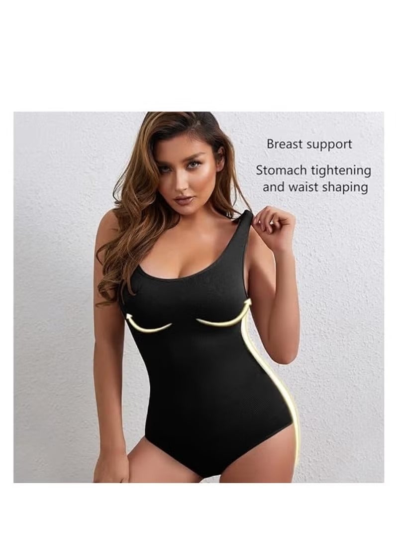 Full Body Shaper, Bodysuit for Women Tummy Control Lift Compression Garment, Body Slim Shapewear，Round NeckWaist Trainer Bodysuit, Suitable for Daily Life and Exercise（Black）