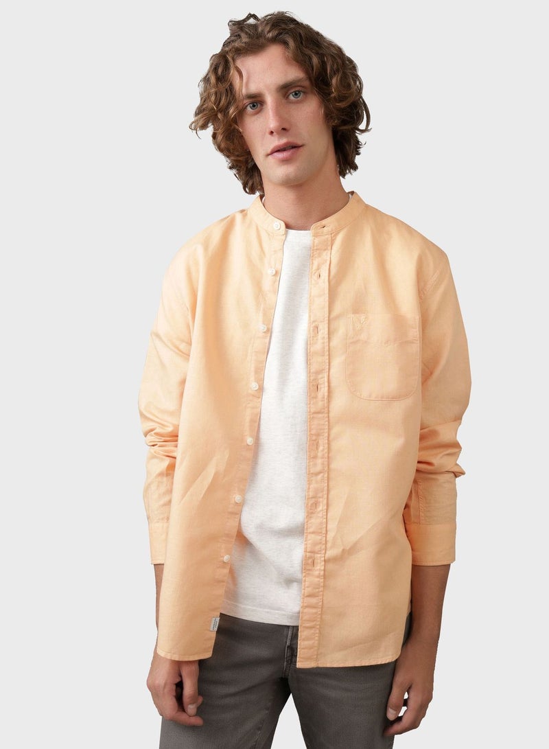 Essential Band Collar Classic Fit Button Up Shirt