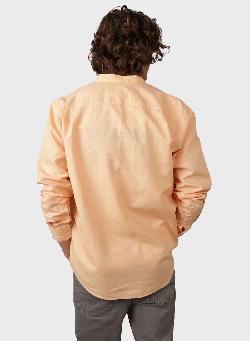 Essential Band Collar Classic Fit Button Up Shirt