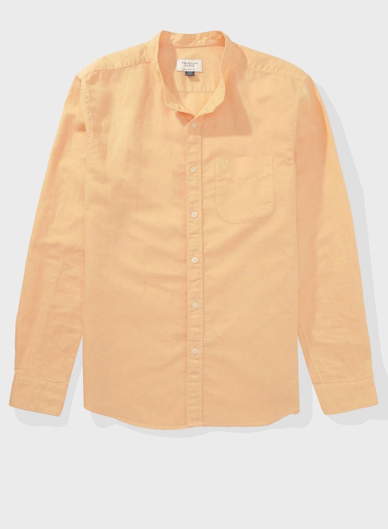 Essential Band Collar Classic Fit Button Up Shirt