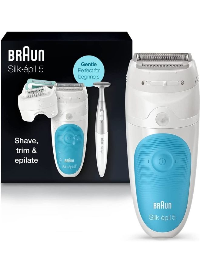 Epilator Silk-épil, Hair Removal for Women, Shaver & Bikini Trimmer, Cordless, Rechargeable, Wet & Dry