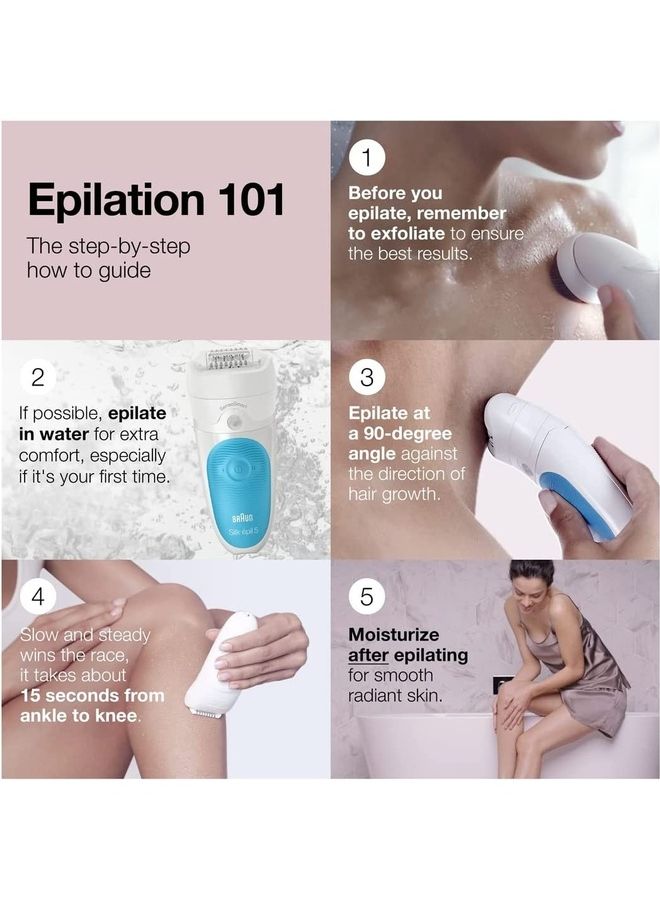 Epilator Silk-épil, Hair Removal for Women, Shaver & Bikini Trimmer, Cordless, Rechargeable, Wet & Dry