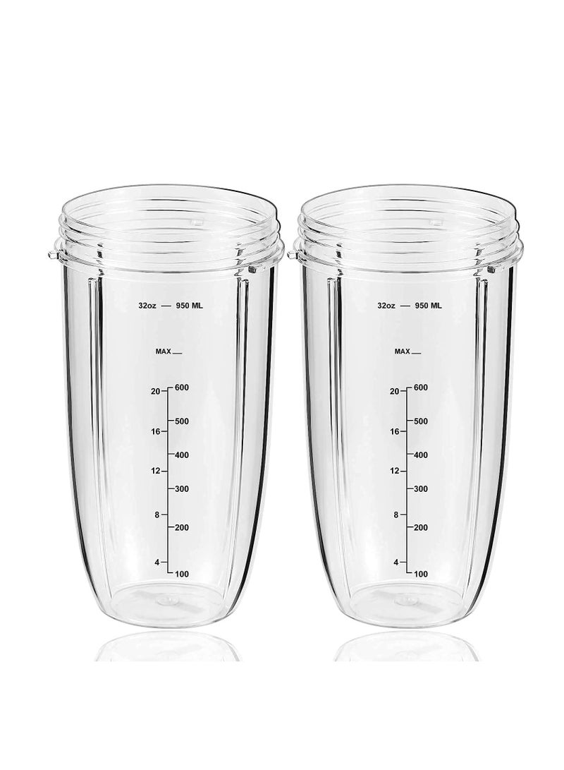 Replacement Parts 32oz Blender Cups (2 Packs) Replacement Blender Cups Compatible with NutriBullet 600w and 900w Blender