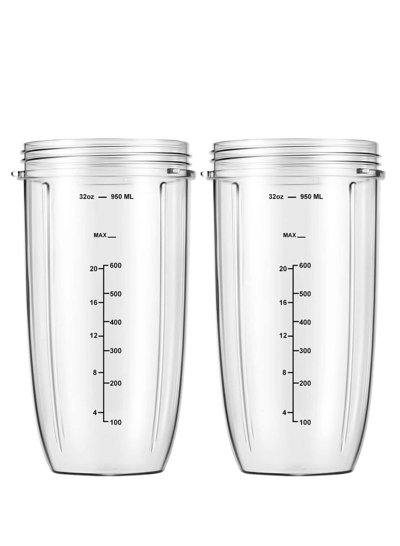 Replacement Parts 32oz Blender Cups (2 Packs) Replacement Blender Cups Compatible with NutriBullet 600w and 900w Blender