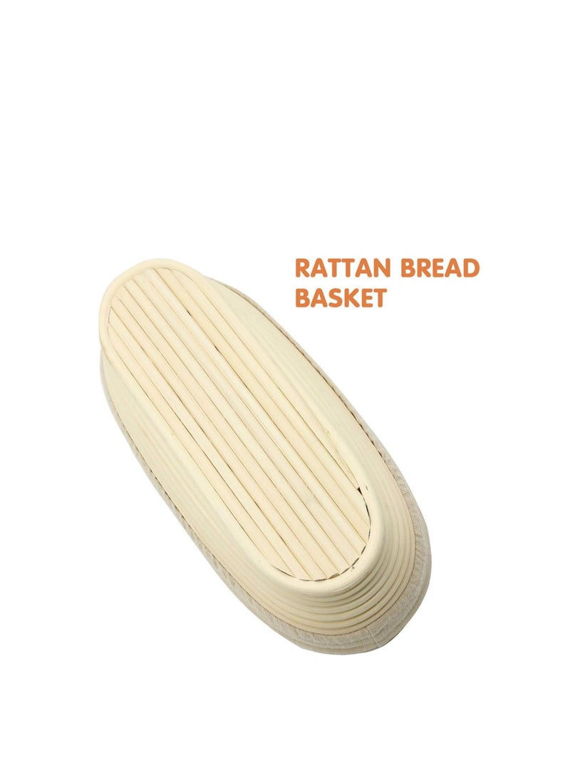 2 PCS 10 inch Oval Long Banneton Brotform Bread Dough Proofing Rising Rattan Basket & Liner for Professional & Home Bakers