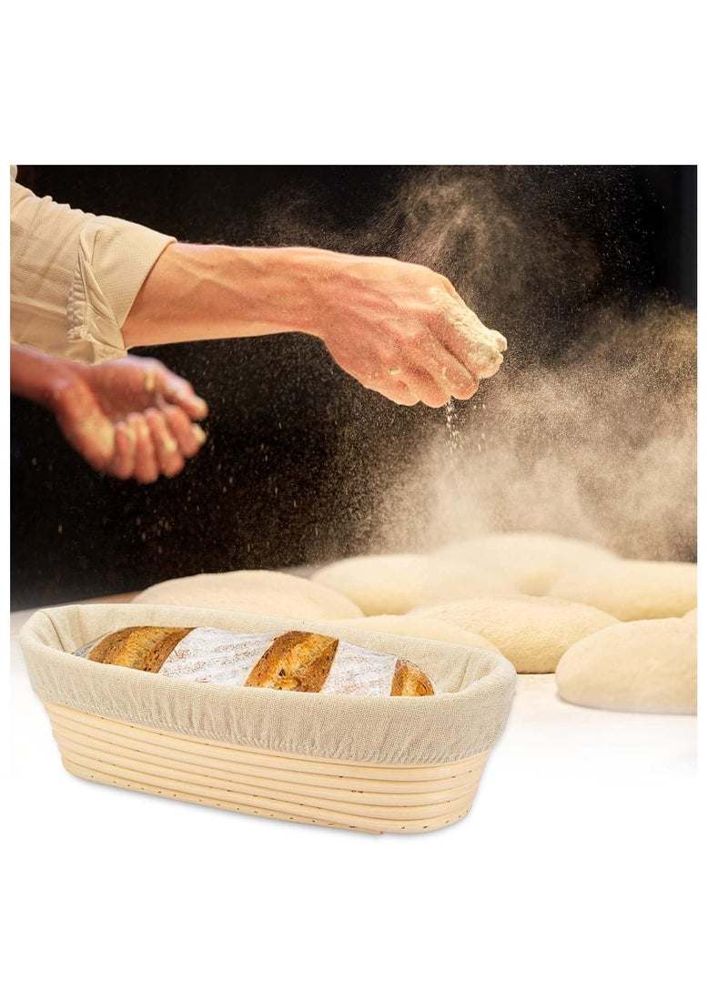 2 PCS 10 inch Oval Long Banneton Brotform Bread Dough Proofing Rising Rattan Basket & Liner for Professional & Home Bakers