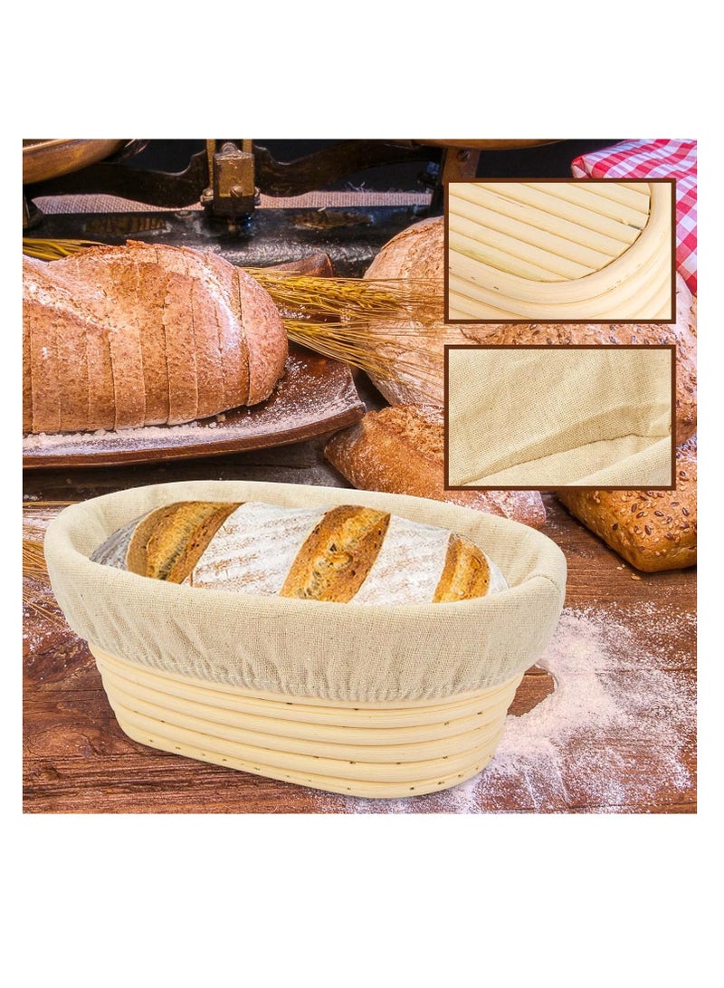 2 PCS 10 inch Oval Long Banneton Brotform Bread Dough Proofing Rising Rattan Basket & Liner for Professional & Home Bakers