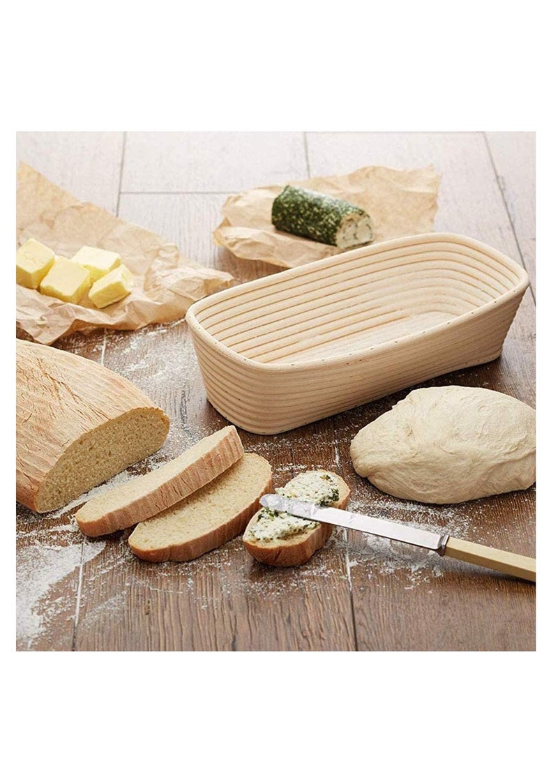 2 PCS 10 inch Oval Long Banneton Brotform Bread Dough Proofing Rising Rattan Basket & Liner for Professional & Home Bakers