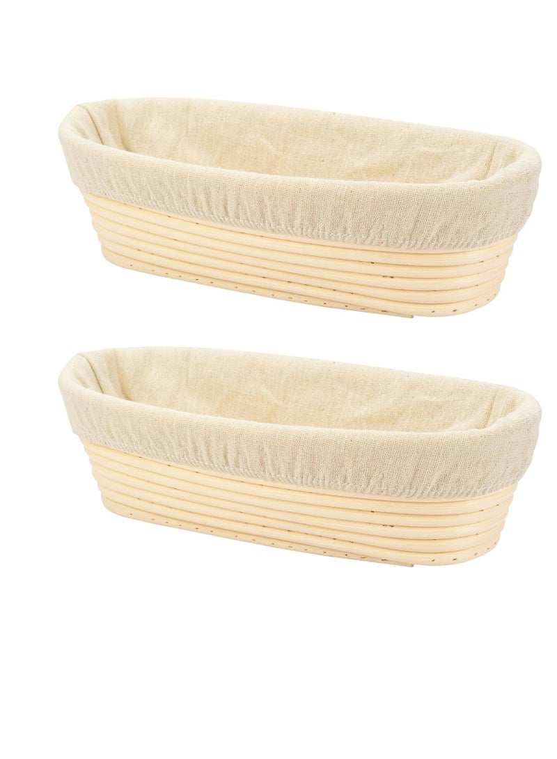 2 PCS 10 inch Oval Long Banneton Brotform Bread Dough Proofing Rising Rattan Basket & Liner for Professional & Home Bakers