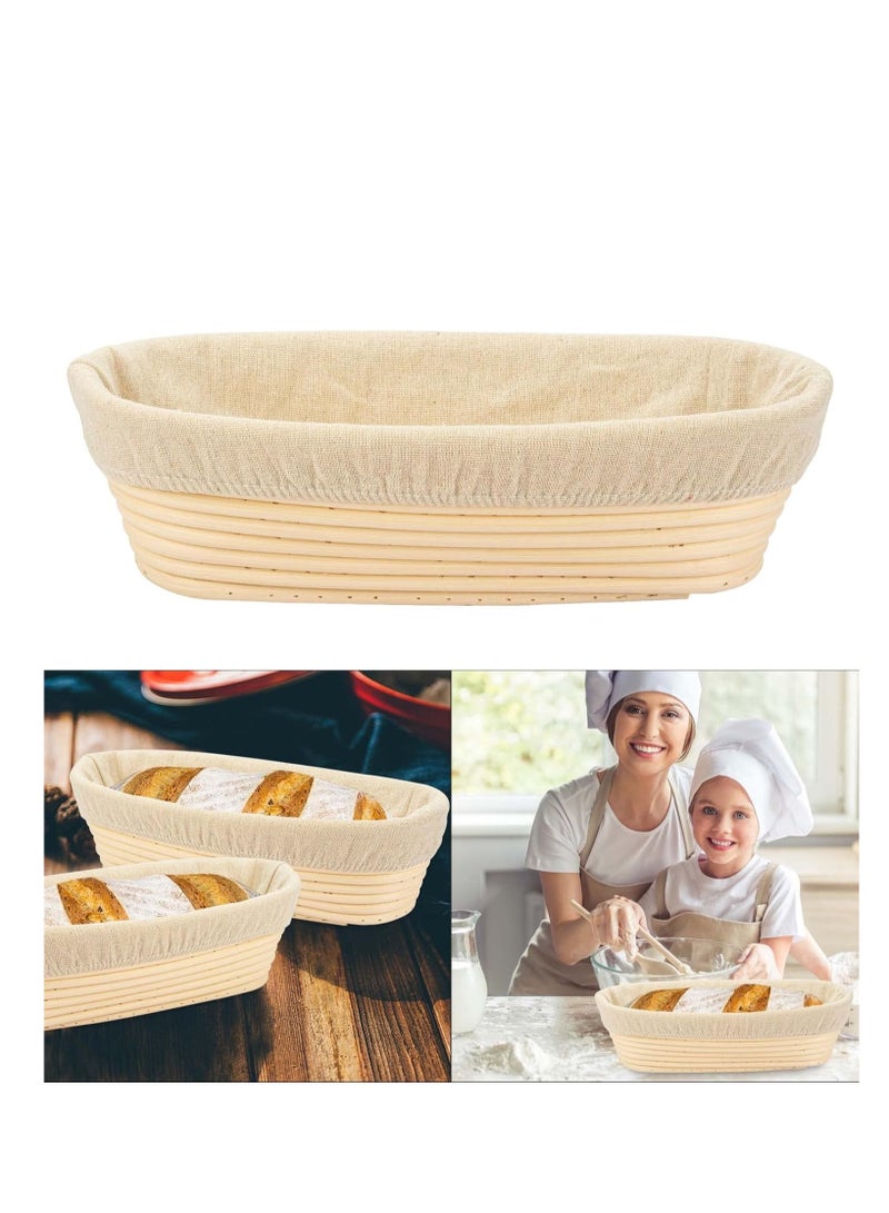 2 PCS 10 inch Oval Long Banneton Brotform Bread Dough Proofing Rising Rattan Basket & Liner for Professional & Home Bakers