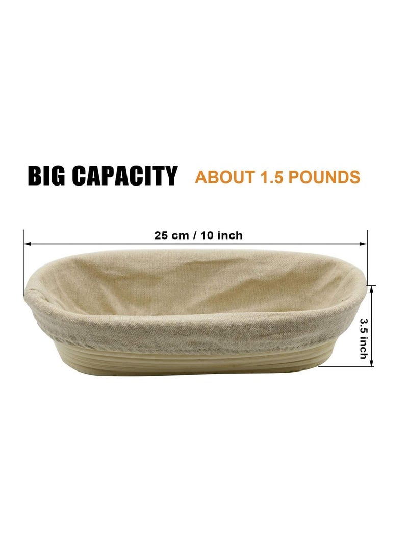 2 PCS 10 inch Oval Long Banneton Brotform Bread Dough Proofing Rising Rattan Basket & Liner for Professional & Home Bakers