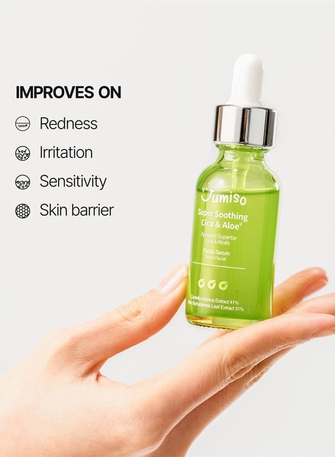 Super Soothing Cica & Aloe Facial Serum, Moisturizing, Calming & Revitalizing, Korean Skincare, Vegan Cica Serum, Aloe Serum, 1.01 fl.oz