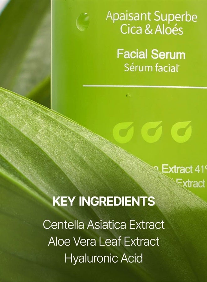 Super Soothing Cica & Aloe Facial Serum, Moisturizing, Calming & Revitalizing, Korean Skincare, Vegan Cica Serum, Aloe Serum, 1.01 fl.oz