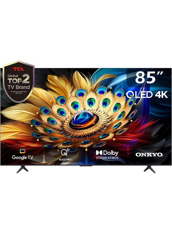 85 Inch 4K QLED Pro Smart Google TV, HDR 10+, Dolby Vision Atmos, 120Hz VRR+120Hz DLG, ONKYO 2.1ch, Slim & Uni-body Design (2024 Model) 85C655 Black