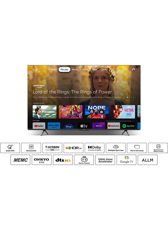 85 Inch 4K QLED Pro Smart Google TV, HDR 10+, Dolby Vision Atmos, 120Hz VRR+120Hz DLG, ONKYO 2.1ch, Slim & Uni-body Design (2024 Model) 85C655 Black