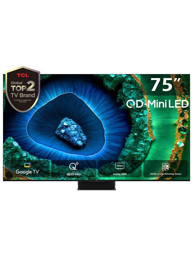 Television 75 Inch Smart TV 4K QD-Mini LED HDR  Google TV, 3500nits, ONKYO 2.2.2ch, 144Hz VRR+240Hz DLG, Imax Enhanced, Ultra-slim Design - 1 Year Warranty (2024 Model) 75C855 Black