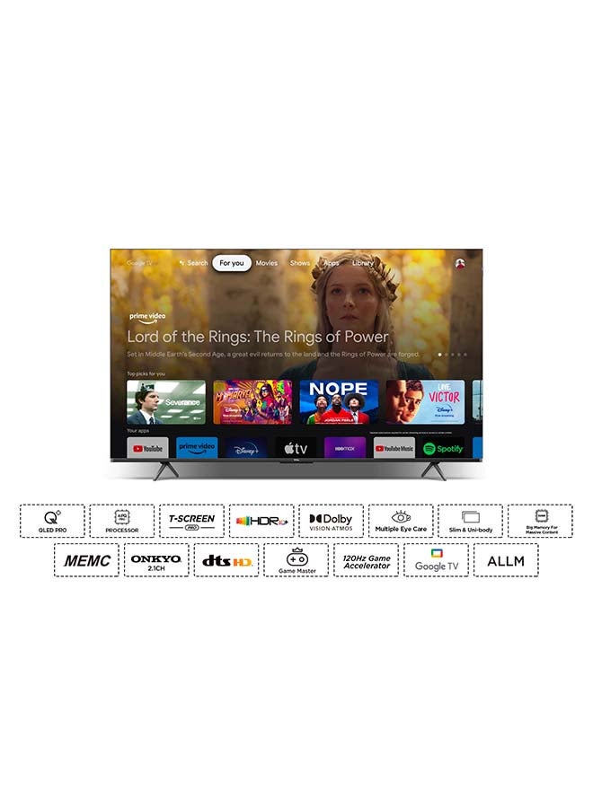 98 Inch 4K QLED Pro Smart Google TV, HDR 10+, Dolby Vision Atmos, 144Hz VRR+240Hz DLG, ONKYO 2.1ch, Slim & Uni-body Design (2024 Model) 98C655 Black