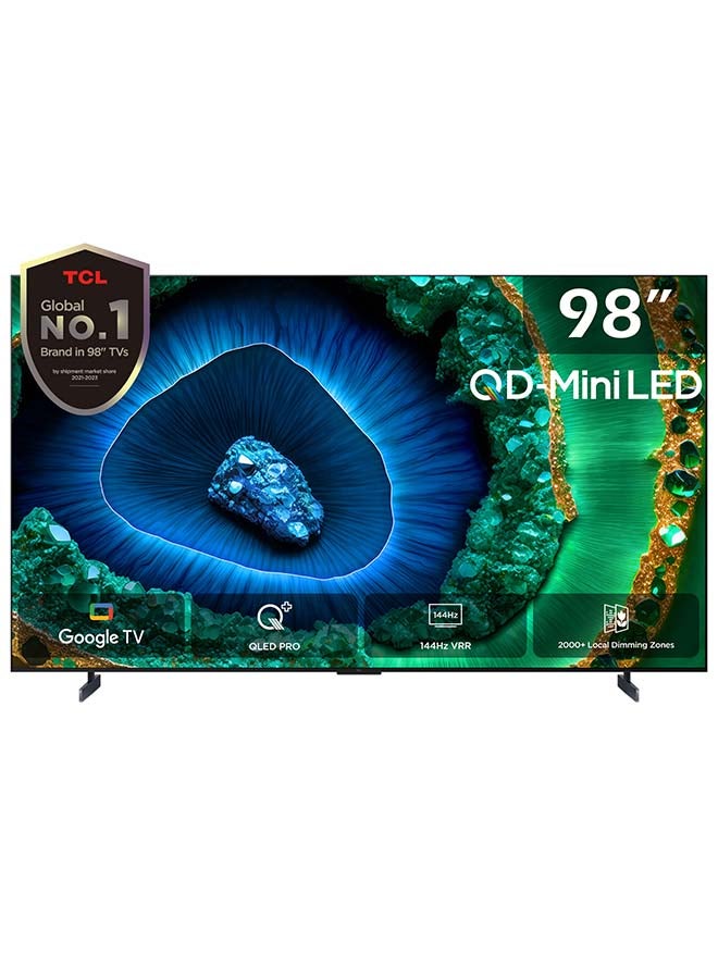 Television 98 Inch Smart TV 4K QD-Mini LED HDR  Google TV, 3500nits, ONKYO 2.2.2ch, 144Hz VRR+240Hz DLG, Imax Enhanced, Ultra-slim Design - 1 Year Warranty (2024 Model) 98C855 Black