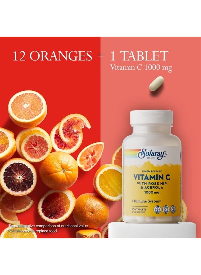Vitamin C w/Rose HIPS & Acerola, 1000mg, Two-Stage Timed-Release Healthy Immune Function (100 Servings, 100 Tablets)