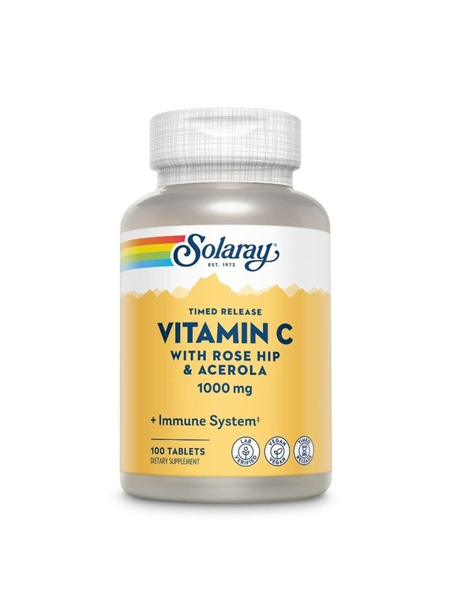 Vitamin C w/Rose HIPS & Acerola, 1000mg, Two-Stage Timed-Release Healthy Immune Function (100 Servings, 100 Tablets)