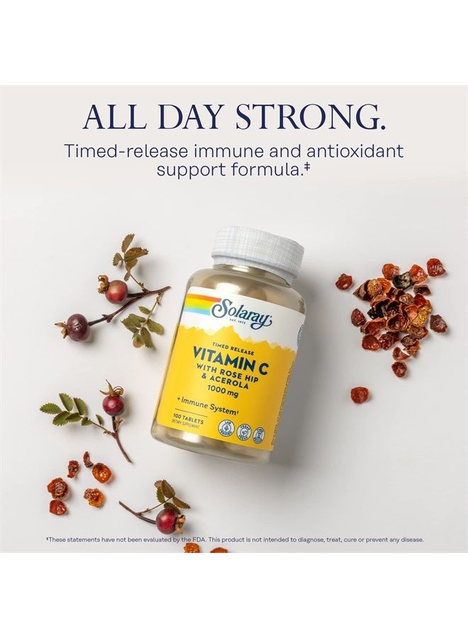 Vitamin C w/Rose HIPS & Acerola, 1000mg, Two-Stage Timed-Release Healthy Immune Function (100 Servings, 100 Tablets)