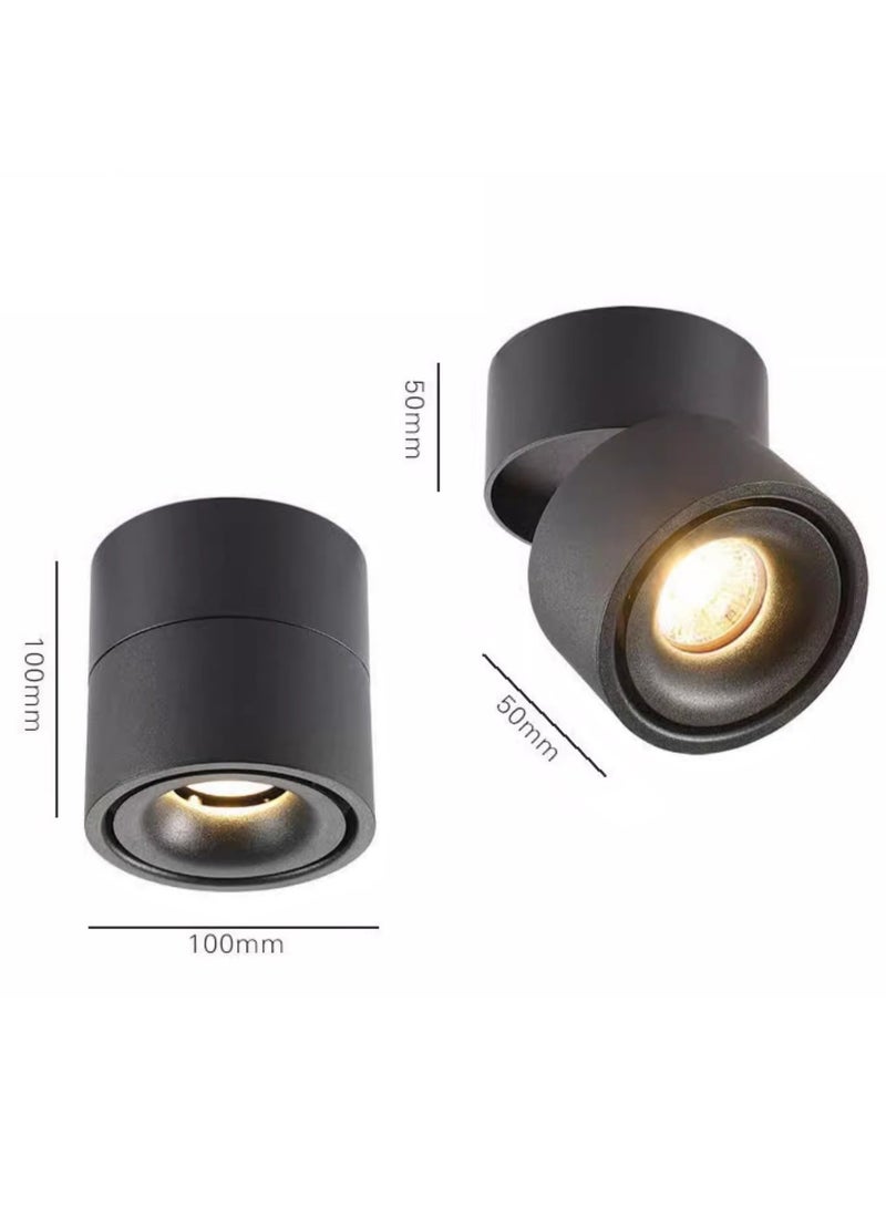 12Watt Adjustable LED Flus Mount Ceiling Spotlights Black Color,High Bright Round Cylinder Surface Recessed COB Lighting For Indoor Wall Light Decorative Fixtures