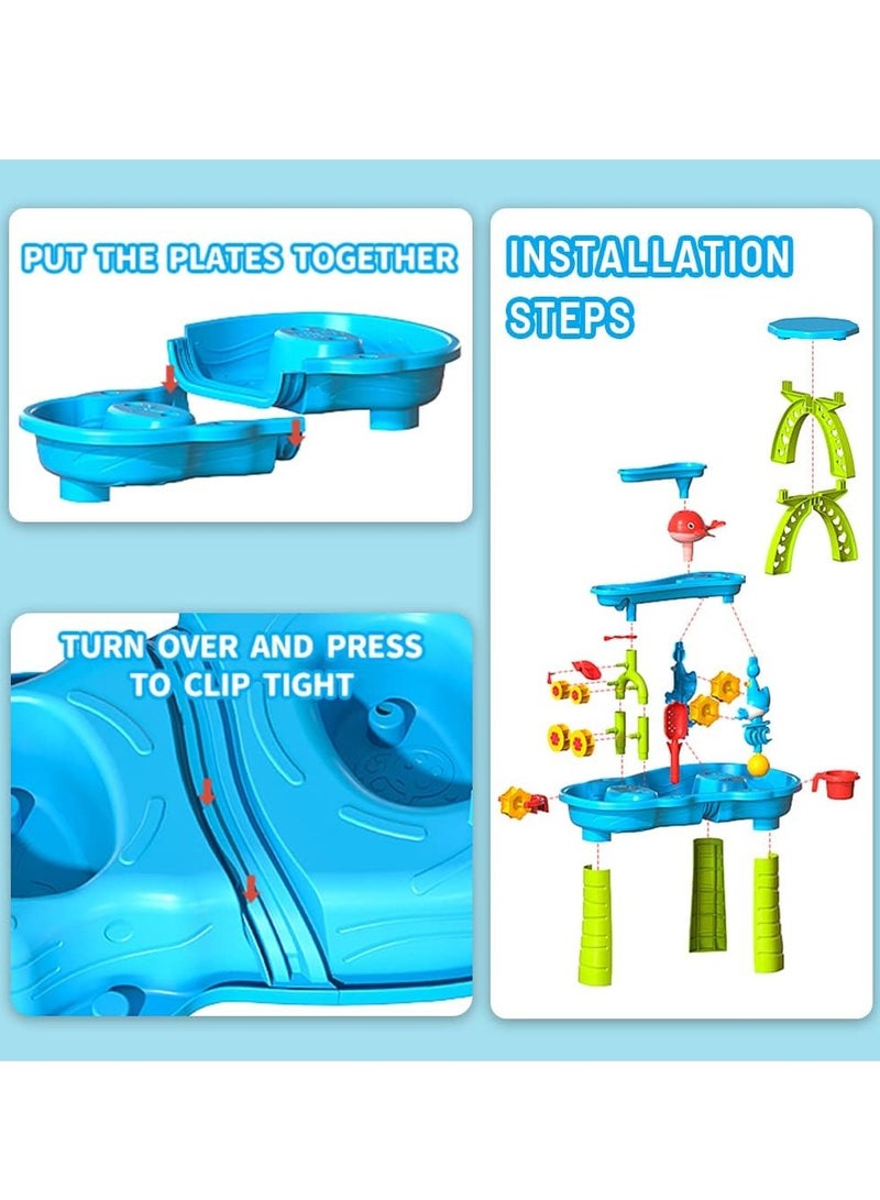 Altheqa Kids Sand Water Table for Toddlers, 3-Tier Sand Table and Rain Showers Splash Pond Water Table Toys, Kids Beach Toys Activity Sensory Play Table Beach Summer Outside Toy for Toddler Boys Girls