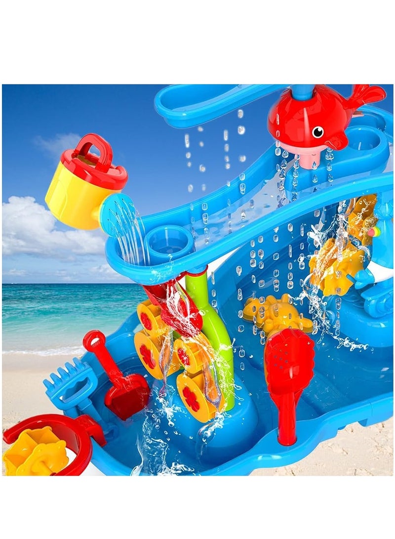 Altheqa Kids Sand Water Table for Toddlers, 3-Tier Sand Table and Rain Showers Splash Pond Water Table Toys, Kids Beach Toys Activity Sensory Play Table Beach Summer Outside Toy for Toddler Boys Girls