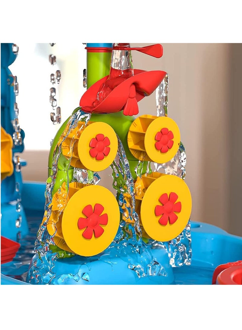 Altheqa Kids Sand Water Table for Toddlers, 3-Tier Sand Table and Rain Showers Splash Pond Water Table Toys, Kids Beach Toys Activity Sensory Play Table Beach Summer Outside Toy for Toddler Boys Girls