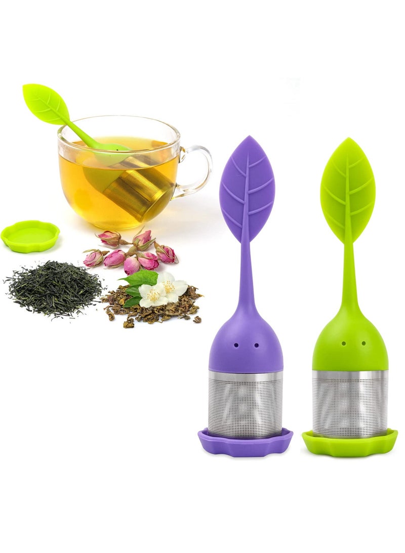 Silicone Tea Infusers for Loose Tea, 2Pcs Silicone Tea Steeper Fine Mesh Loose Tea Filter Silicone Lid Tea Cup Filter for Loose Leaf Tea or Herbal Tea