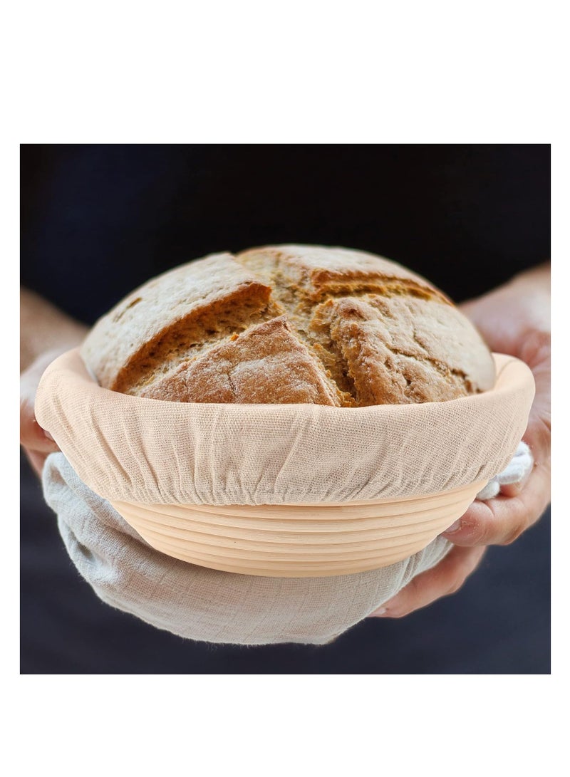 1 Pcs Complete Banneton Bread Proofing Basket Set, 9-inch Round Rattan Bowl with Liner Baking Supplies for Artisan Sourdough Bread Making