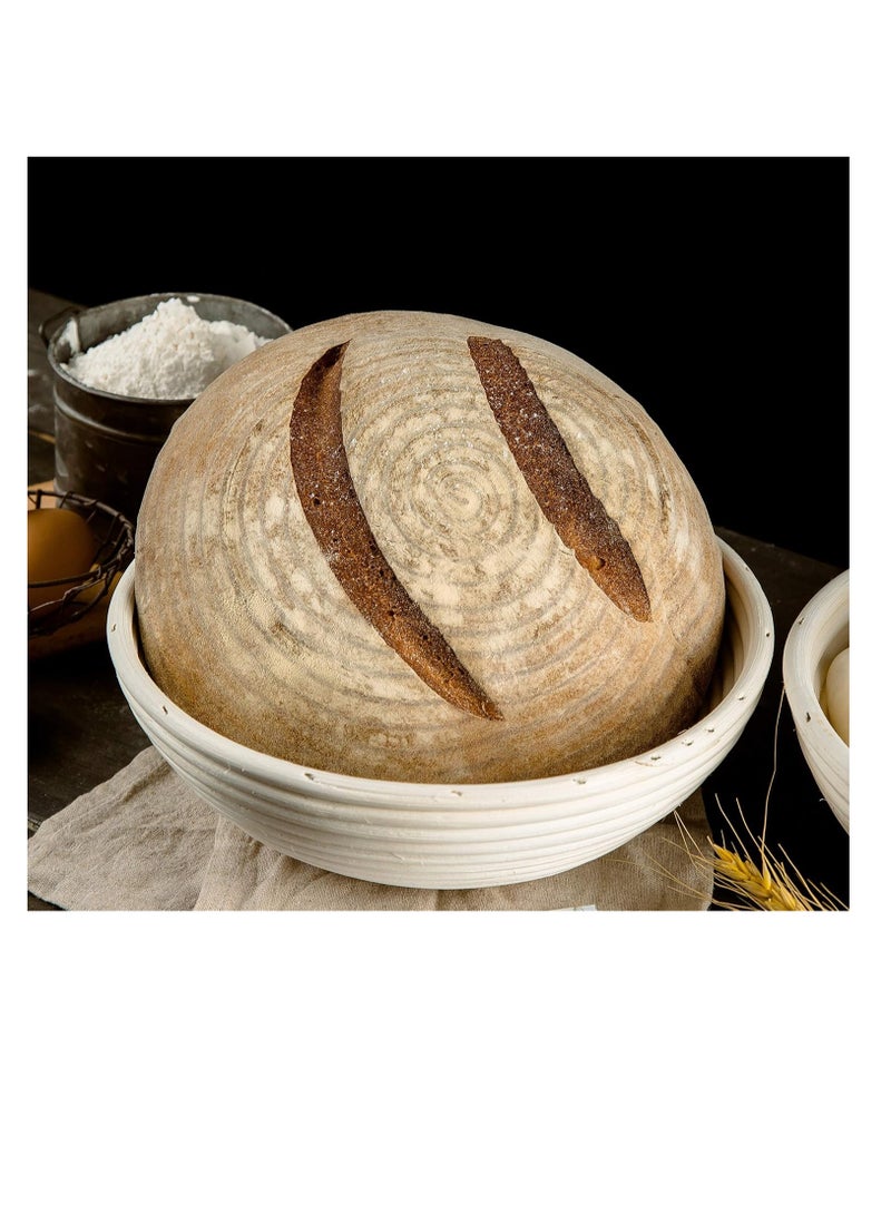 1 Pcs Complete Banneton Bread Proofing Basket Set, 9-inch Round Rattan Bowl with Liner Baking Supplies for Artisan Sourdough Bread Making