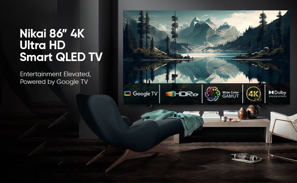 86 Inch 4K QLED Ultra HD Smart Google TV, Hands Free Voice Control, Game Master, Dolby Vision + Atmos, 4K HDR10+, Effortless Connectivity With Android & Apple Devices NPROG86QLED Black