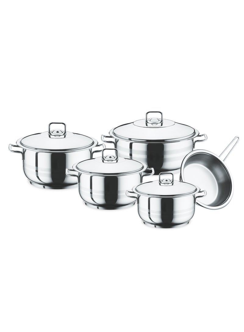 Stainless Steel Gastro 9-Piece Cookware Set  4 Cooking Pots with Lids and 1 Fry Pan