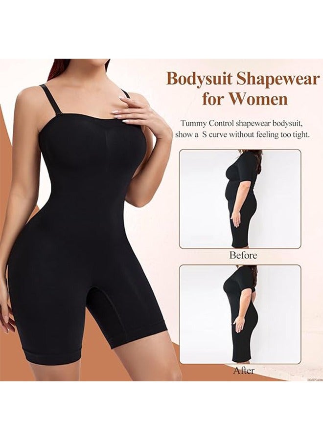 Women's Shapewear Bodysuits Tummy Control Lifter Body Shaper Strapless Seamless Mid Thigh Jumpsuit Tops (Black)